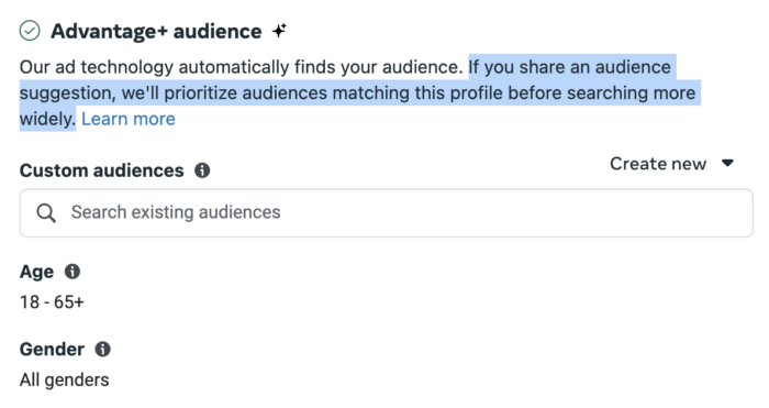 Advantage+ Audience Suggestions
